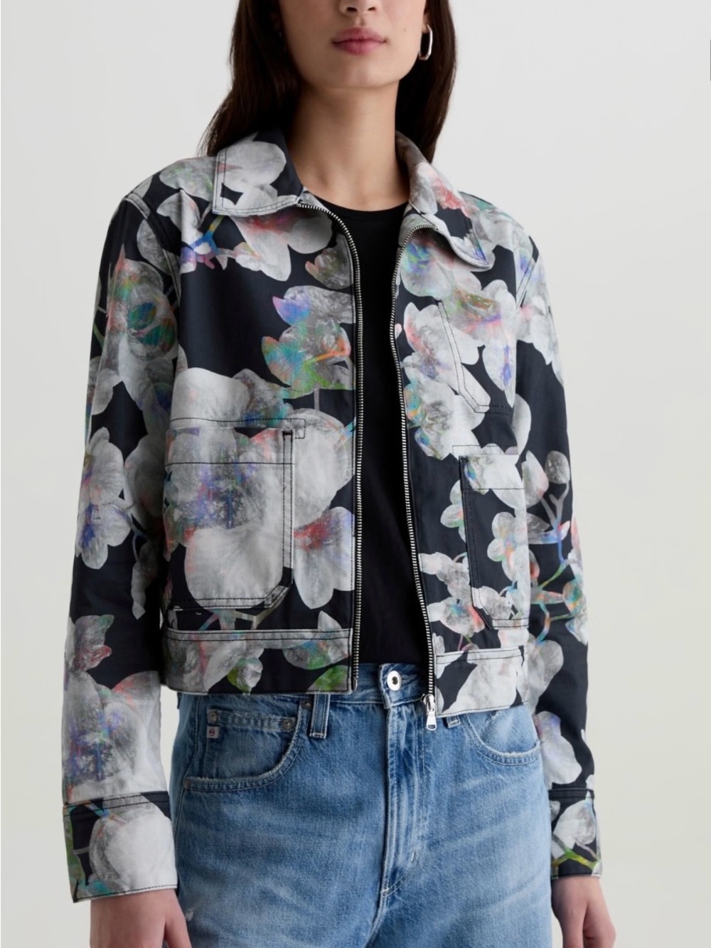 AG Jeans Jo SUD Utility Jacket Floral, Size Small 20” ptp, urban boho